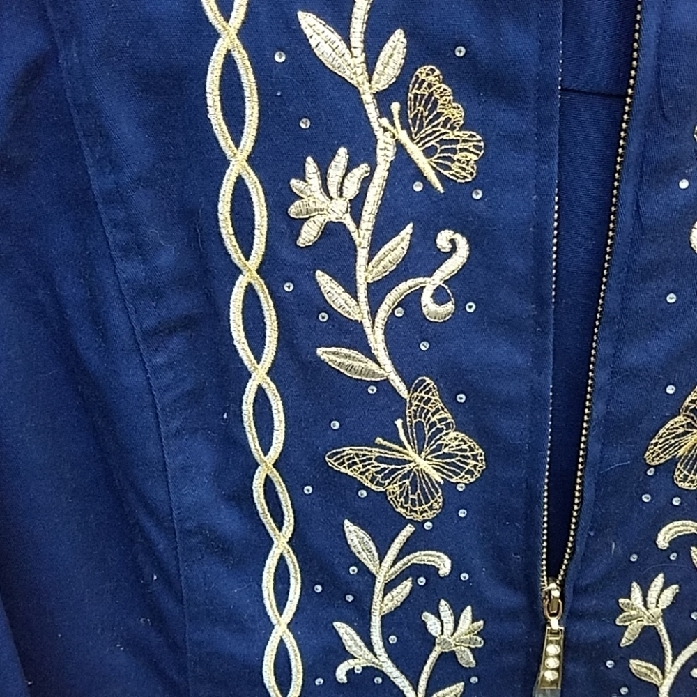Quacker Factory jacket medium blue twill lurex - Picture 2 of 5